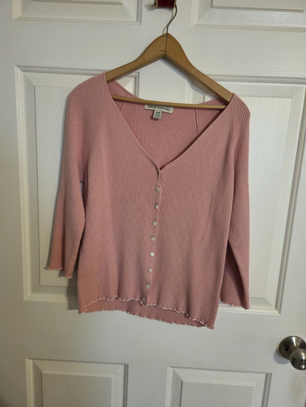 David Brooks Pink Ribbed Cardigan 3/4 Sleeve M